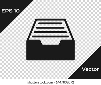 Grey Drawer with documents icon isolated on transparent background. Archive papers drawer. File Cabinet Drawer. Office furniture.  Vector Illustration