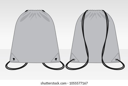 Grey Drawstring Bag With Black Rope Vector for Template.Front And Back Views.