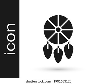 Grey Dream catcher with feathers icon isolated on white background.  Vector Illustration