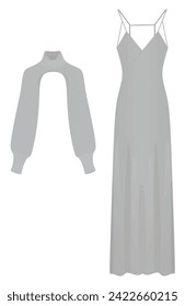 Grey  dress and crop top. vector illustration