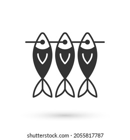 Grey Dried fish icon isolated on white background.  Vector