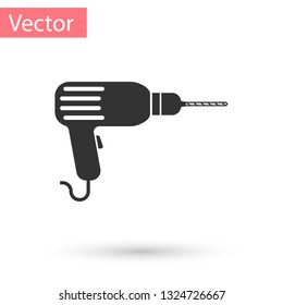 Grey Drill machine icon isolated on white background. Vector Illustration