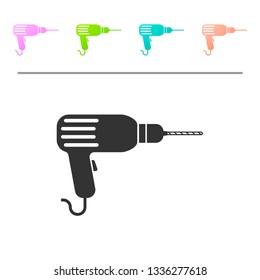 Grey Drill machine icon isolated on white background. Set icon in color buttons. Vector Illustration