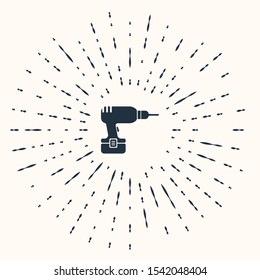 Grey Drill machine icon isolated on beige background. Abstract circle random dots. Vector Illustration