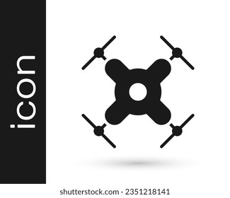Grey Drone flying icon isolated on white background. Quadrocopter with video and photo camera symbol.  Vector Illustration