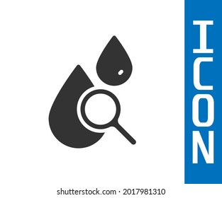 Grey Drop and magnifying glass icon isolated on white background.  Vector