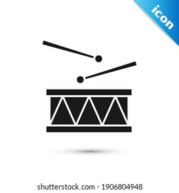 Grey Drum with drum sticks icon isolated on white background. Music sign. Musical instrument symbol.  Vector