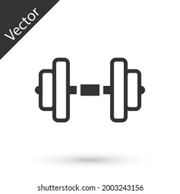 Icono gris de Dumbbell aislado en fondo blanco. Levantamiento muscular, barbacoa de fitness, equipamientos deportivos.  Vector