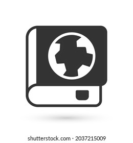 Grey Earth globe and book icon isolated on white background. World or Earth sign. Global internet symbol. Geometric shapes.  Vector