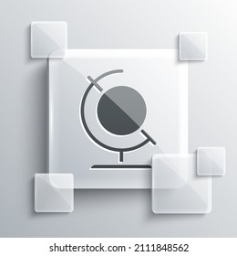 Grey Earth globe icon isolated on grey background. Square glass panels. Vector Illustration