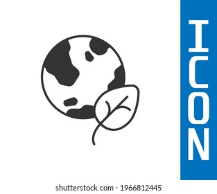 Grey Earth globe and leaf icon isolated Grey background. World or Earth sign. Geometric shapes. Environmental concept.  Vector