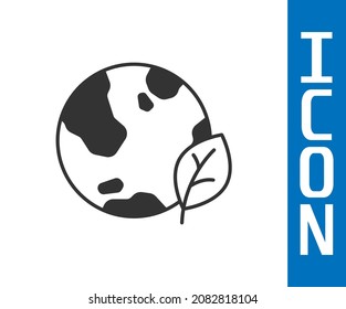 Grey Earth globe and leaf icon isolated on white background. World or Earth sign. Geometric shapes. Environmental concept.  Vector