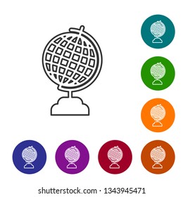 Grey Earth globe line icon isolated on white background. Vector Illustration