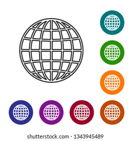 Grey Earth globe line icon isolated on white background. Vector Illustration
