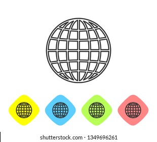 Grey Earth globe line icon isolated on white background. Set icon in color rhombus buttons. Vector Illustration