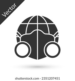 Grey Earth globe with medical mask icon isolated on white background.  Vector