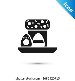 Grey Easter cake and eggs icon isolated on white background. Happy Easter.  Vector Illustration