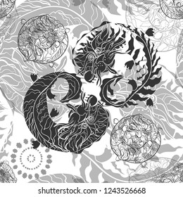 Grey eastern dragons pattern