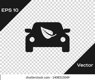 Grey Eco car concept drive with leaf icon isolated on transparent background. Green energy car symbol. Vector Illustration