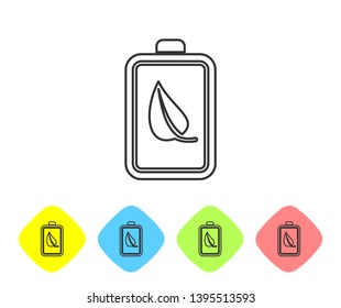 Grey Eco nature leaf and battery line icon isolated on white background. Energy based on ecology saving concept. Set icon in color rhombus buttons. Vector Illustration