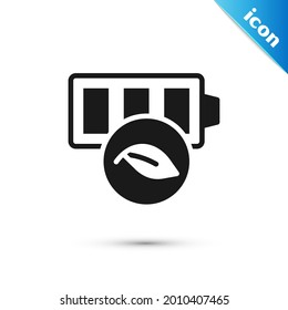 Grey Eco nature leaf and battery icon isolated on white background. Energy based on ecology saving concept.  Vector