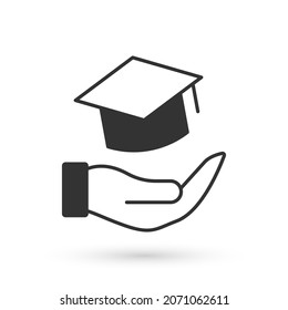 Grey Education grant icon isolated on white background. Tuition fee, financial education, budget fund, scholarship program, graduation hat.  Vector