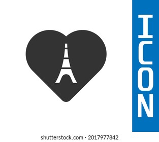 Grey Eiffel tower with heart icon isolated on white background. France Paris landmark symbol.  Vector