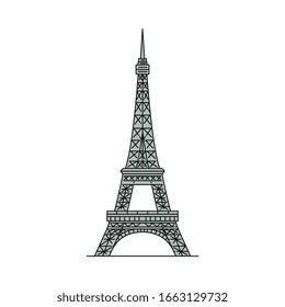 Grey Eiffel Tower icon isolated on white background - famous landmark from Paris, France. Historic French tourist attraction - flat vector illustration.