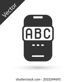 Grey E-learning of different foreign languages through the mobile application icon isolated on white background.  Vector
