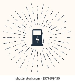 Grey Electric car charging station icon isolated on beige background. Eco electric fuel pump sign. Abstract circle random dots. Vector Illustration