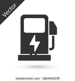 Grey Electric car charging station icon isolated on white background. Eco electric fuel pump sign. Vector.