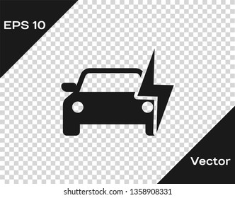 Grey Electric car and electrical cable plug charging icon isolated on transparent background. Renewable eco technologies. Vector Illustration