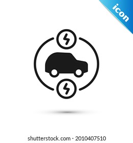 Grey Electric car and electrical cable plug charging icon isolated on white background. Renewable eco technologies.  Vector
