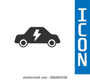 Grey Electric car and electrical cable plug charging icon isolated on white background. Renewable eco technologies.  Vector