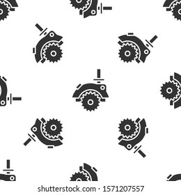Grey Electric circular saw with steel toothed disc icon isolated seamless pattern on white background. Electric hand tool for cutting wood or metal.  Vector Illustration
