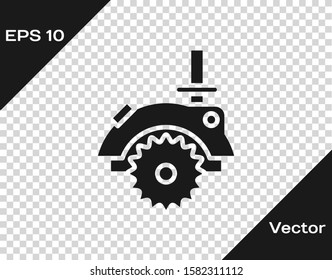 Grey Electric circular saw with steel toothed disc icon isolated on transparent background. Electric hand tool for cutting wood or metal.  Vector Illustration