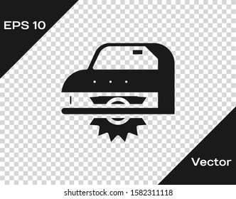 Grey Electric circular saw with steel toothed disc icon isolated on transparent background. Electric hand tool for cutting wood or metal.  Vector Illustration