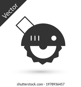 Grey Electric circular saw with steel toothed disc icon isolated on white background. Electric hand tool for cutting wood or metal.  Vector