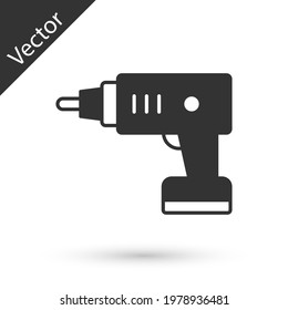 Grey Electric cordless screwdriver icon isolated on white background. Electric drill machine. Repair tool.  Vector