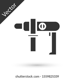 Grey Electric drill machine icon isolated on white background. Repair tool.  Vector Illustration