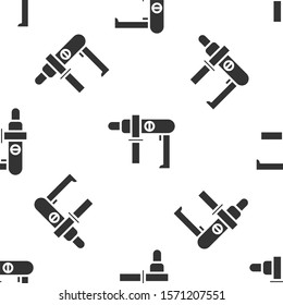 Grey Electric drill machine icon isolated seamless pattern on white background. Repair tool.  Vector Illustration