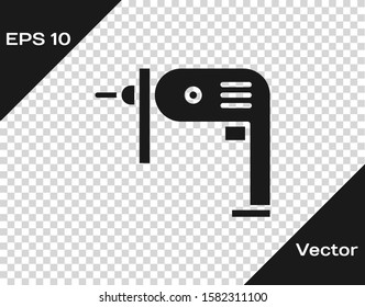 Grey Electric drill machine icon isolated on transparent background. Repair tool.  Vector Illustration