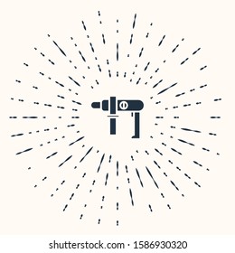 Grey Electric drill machine icon isolated on beige background. Repair tool. Abstract circle random dots. Vector Illustration