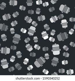 Grey Electric engine icon isolated seamless pattern on black background. Car alternator.  Vector Illustration