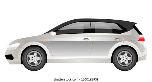 Grey electric hatchback cartoon vector illustration. Futuristic family car flat color object. Eco friendly cuv car side view. Modern environmentally safe automobile isolated on white background