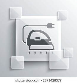Grey Electric iron icon isolated on grey background. Steam iron. Square glass panels. Vector