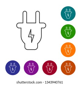Grey Electric plug line icon isolated on white background. Concept of connection and disconnection of the electricity. Vector Illustration