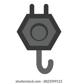 Grey electric plug socket with hook, symbol for power supply and hanging objects