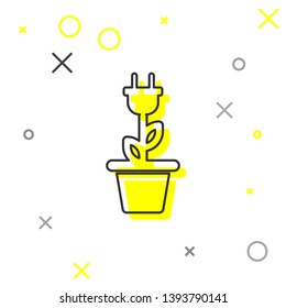 Grey Electric saving plug in pot line icon isolated on white background. Save energy electricity icon. Environmental protection icon. Bio energy. Vector Illustration
