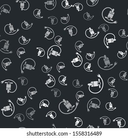 Grey Electric scooter icon isolated seamless pattern on black background.  Vector Illustration